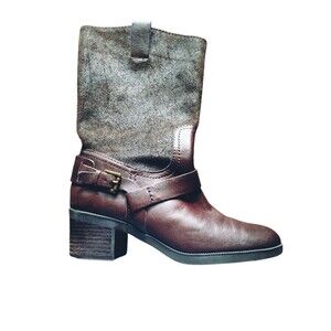 Brown Leather Suede Boots Women's 6.5B Harness Equestrian Cowgirl Classic Stack